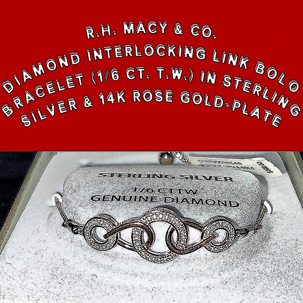 💎NWT- R.H Macy & Co. Diamond Interlocking Link Bolo Bracelet (1/6 ct. t.w.)💎